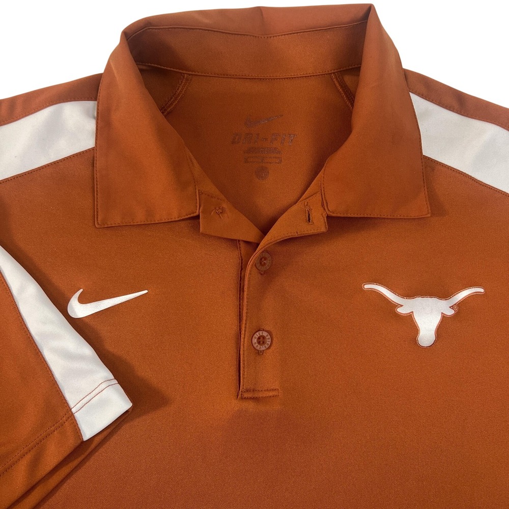 Texas Longhorns Polo Shirt Mens Medium Orange White NCAA‎ Football Nike Dri Fit
